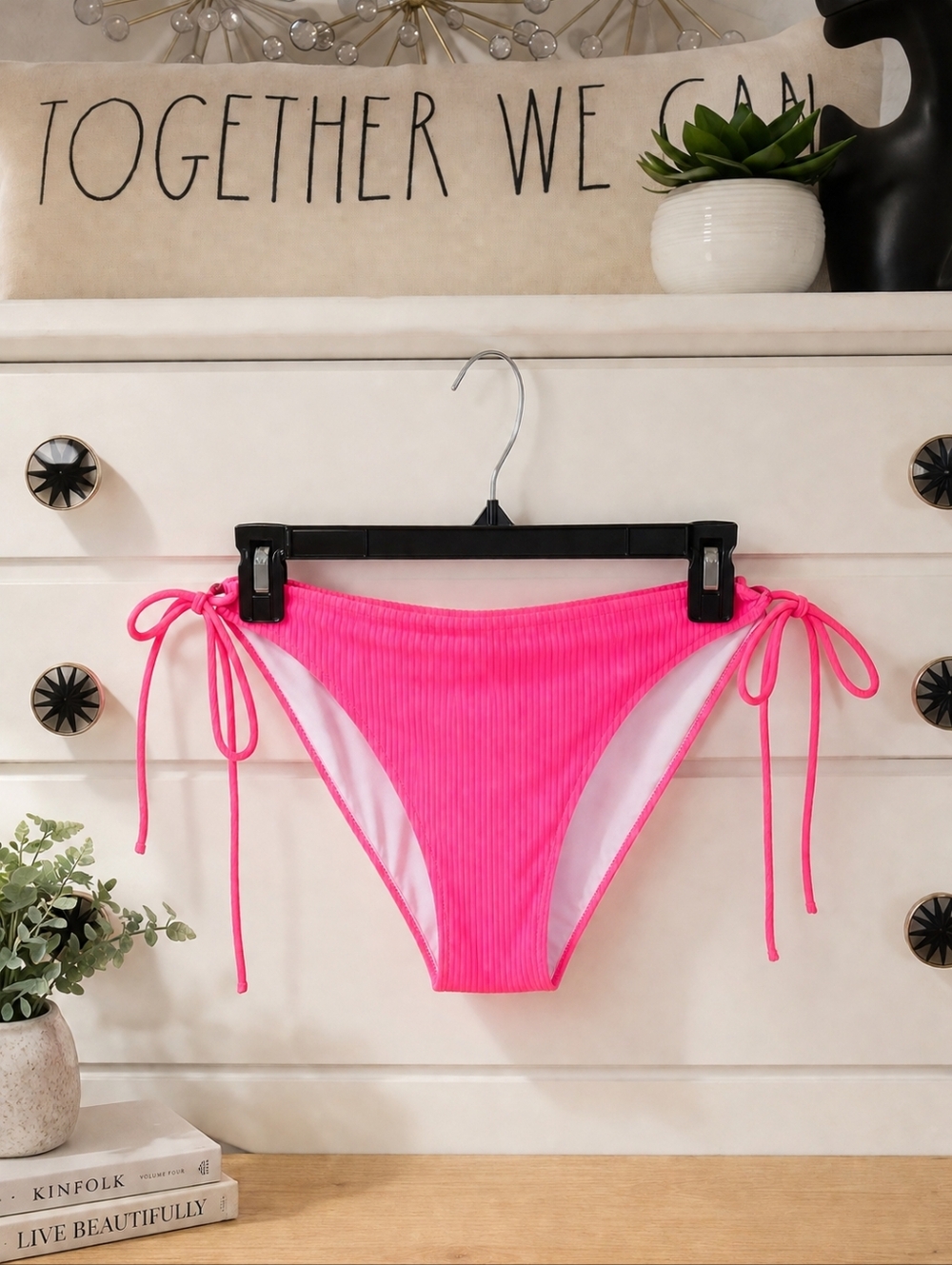 Halara Barbie Hot Pink String Bikini Bottoms – Tie Side Adjustable | Large NWT